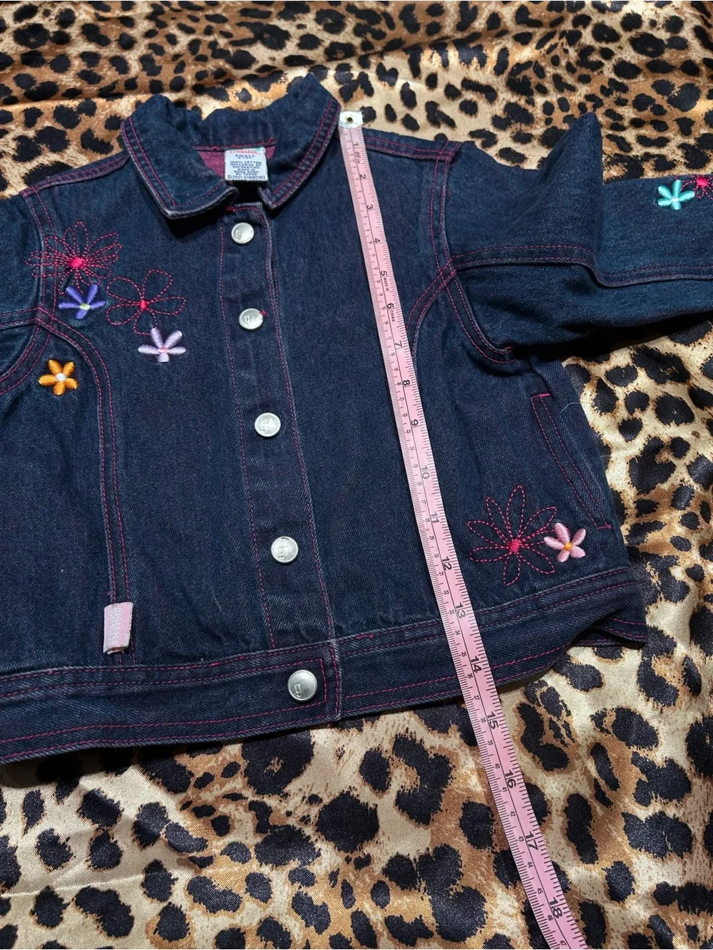 Vintage Y2K Gymboree Dark Wash Denim Jacket with Embroidered Flowers